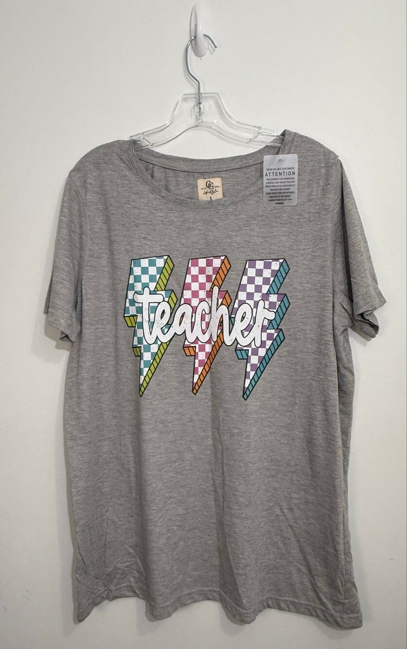 Custom-Made Teacher Graphic Tee | L/XL | NWOT | Lightning Bolts